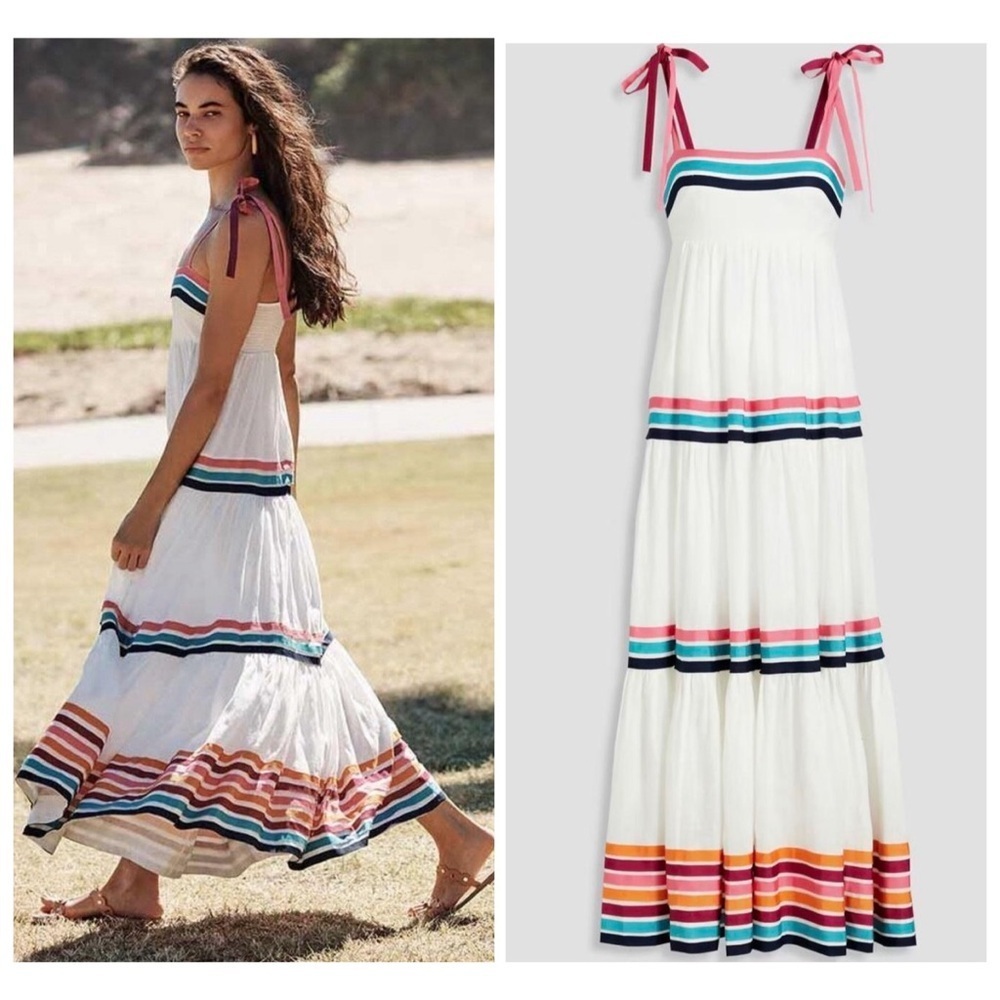 Zimmermann Lulu Ribbon Maxi Dress size 1 US 6 White Linen Resort Ribbon Tiered
